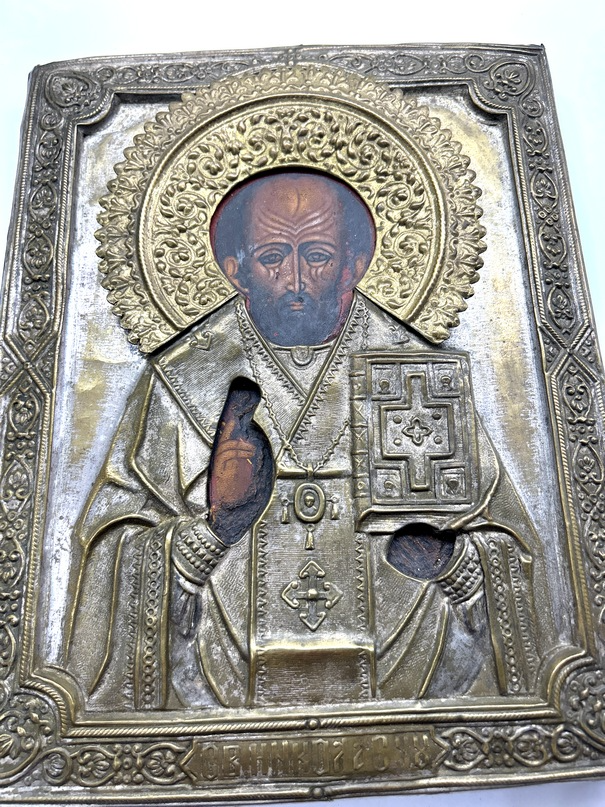 13 SILVER ICON WITH SAINT NICHOLAS