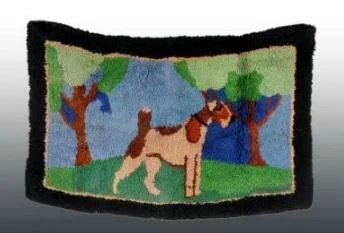 Antique Hooked Rug Depicting Dog