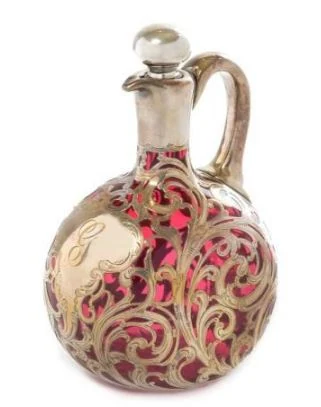 Art Nouveau Silver Overlay Glass Cruet