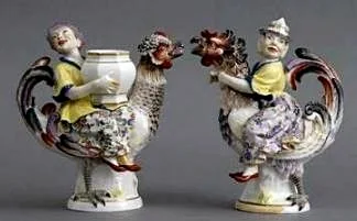 MEISSEN PORCELAIN CHINOISERIE PORCELAIN FIGURE GROUPS -  Crossed swords mark