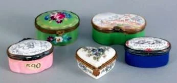 English Porcelain Enamel patch boxes, ca 19thC