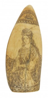 SCRIMSHAW WHALE'S TOOTH SIGNED